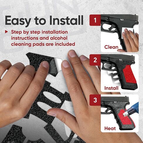 Handleitgrips Gun Grip Tape Wrap Compatible with Glock17/22/34/35 Gen 4, Black Hybrid Textured Rubber Pistol Grip Tape with Red Sandpaper Inserts, Gun Grip Wrap, Veteran Owned, Made in USA in Saudi Arabia