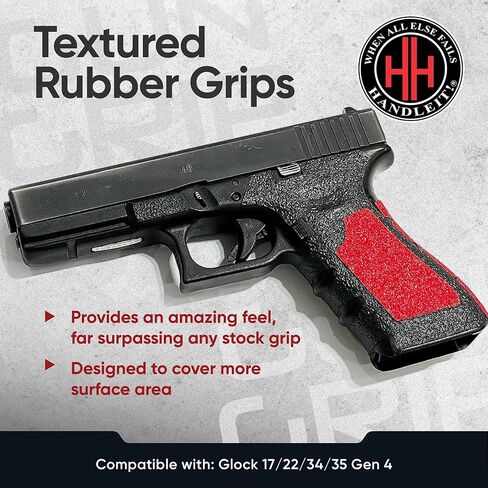 Handleitgrips Gun Grip Tape Wrap Compatible with Glock17/22/34/35 Gen 4, Black Hybrid Textured Rubber Pistol Grip Tape with Red Sandpaper Inserts, Gun Grip Wrap, Veteran Owned, Made in USA in Saudi Arabia