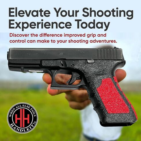 Handleitgrips Gun Grip Tape Wrap Compatible with Glock17/22/34/35 Gen 4, Black Hybrid Textured Rubber Pistol Grip Tape with Red Sandpaper Inserts, Gun Grip Wrap, Veteran Owned, Made in USA in Saudi Arabia