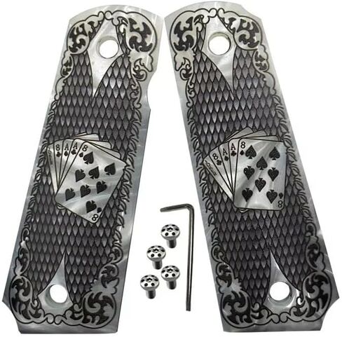 1911 Grips Full-Size Custom Engraved Dead Man's Hand Poker | Durable Pistol Panels in Kuwait