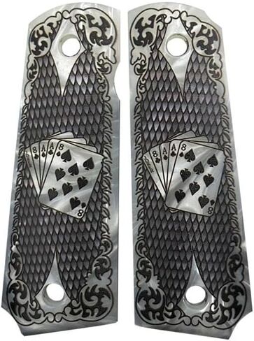 1911 Grips Full-Size Custom Engraved Dead Man's Hand Poker | Durable Pistol Panels in Kuwait
