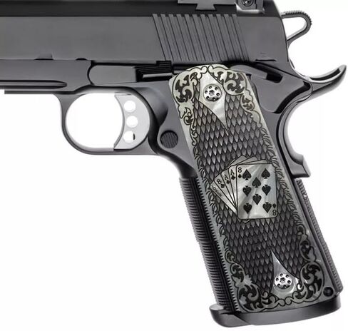 1911 Grips Full-Size Custom Engraved Dead Man's Hand Poker | Durable Pistol Panels in Kuwait