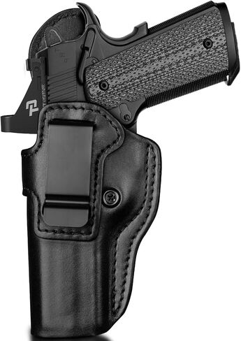 حافظة جلدية IWB لعام 1911 مقاس 5 بوصات و4.25 بوصات و4 بوصات مع سكة ​​وبدون سكة، وحمل مخفي جاهز للبصريات، متوافق مع Kimber، Colt، Tisas، S&W، Springfield، Ruger، Remington & More، أسود، يمين/يسار in Kuwait