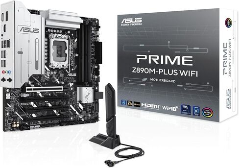 ASUS PRIME Z890M-PLUS WIFI: Intel Z890 LGA1851 DDR5 8400 DP HDMI Type-C 3x M2 USB3.2 WiFi 7 + BT AURA RGB 2.5Gbit LAN mATX 10+1+2+1 Power Stages, AI Technology, GlideX Motherboard in Saudi Arabia