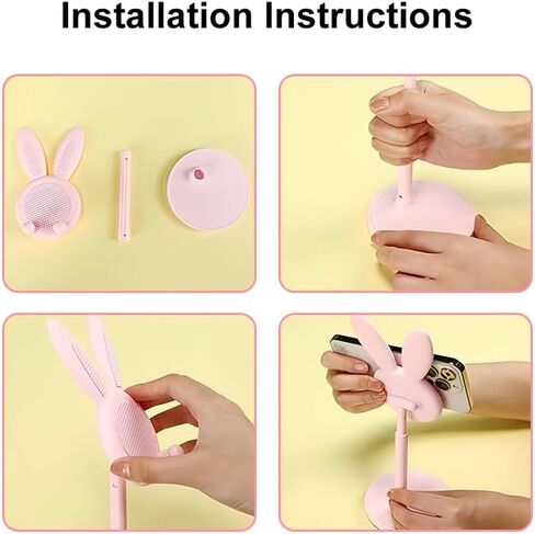 Cell Phone Stand for Desk, Cute Adjustable Phone Stand with Anti Slip Pad, Bunny Ears Designed Holder for All Mobile Phones Tablets, Office Home Desktop Accessories, White in Saudi Arabia