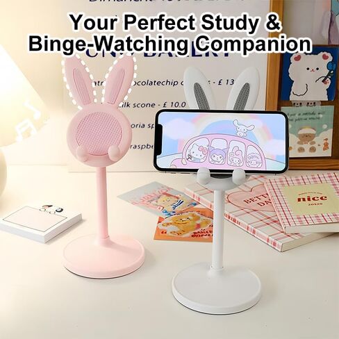 Cell Phone Stand for Desk, Cute Adjustable Phone Stand with Anti Slip Pad, Bunny Ears Designed Holder for All Mobile Phones Tablets, Office Home Desktop Accessories, White in Saudi Arabia