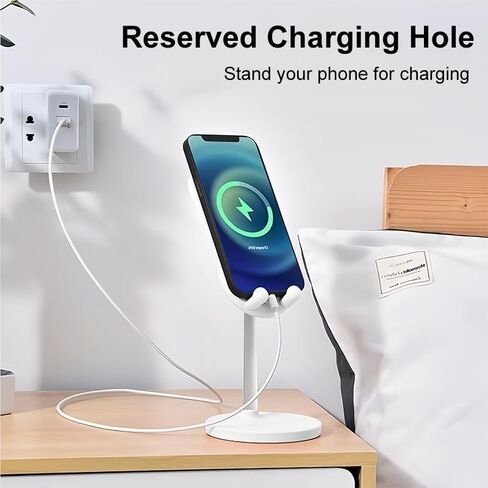 Cell Phone Stand for Desk, Cute Adjustable Phone Stand with Anti Slip Pad, Bunny Ears Designed Holder for All Mobile Phones Tablets, Office Home Desktop Accessories, White in Saudi Arabia