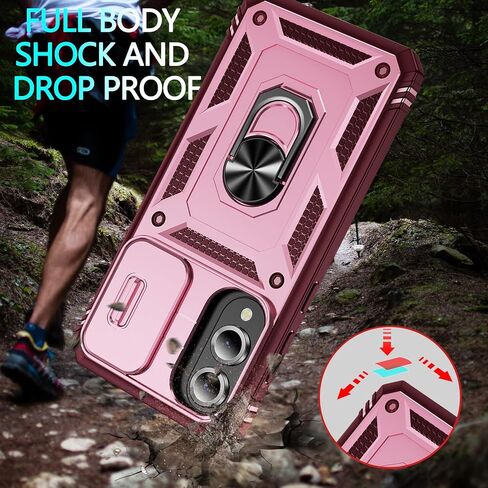 for Galaxy S25 Edge 6.6" Case, with 3 Pcs Tempered Glass Screen Protector Built in Ring Stand Kickstand + Camera Cover, Hard PC Soft TPU Defender Full Body Protective Armor Cover - Green/Pink in Saudi Arabia