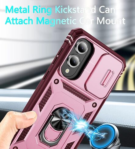 for Galaxy S25 Edge 6.6" Case, with 3 Pcs Tempered Glass Screen Protector Built in Ring Stand Kickstand + Camera Cover, Hard PC Soft TPU Defender Full Body Protective Armor Cover - Green/Pink in Saudi Arabia