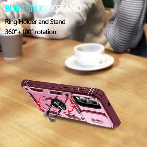 for Galaxy S25 Edge 6.6" Case, with 3 Pcs Tempered Glass Screen Protector Built in Ring Stand Kickstand + Camera Cover, Hard PC Soft TPU Defender Full Body Protective Armor Cover - Green/Pink in Saudi Arabia