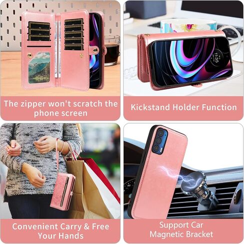 حافظة هاتف Asuwish لهاتف Motorola Moto Edge 2021/MotoEdge 5G UW 2021 محفظة بسحاب وغطاء خلوي قابل للفصل مع واقي شاشة من الزجاج المقسى وحزام كروس وحامل بطاقة زهرة XT2141-1 للنساء والفتيات باللون الأزرق in Saudi Arabia