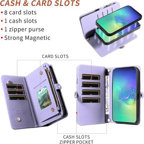 Asuwish Phone Case for Samsung Galaxy S10 Plus Zipper Wallet Detachable Cell Cover with Tempered Glass Screen Protector Crossbody Strap Flip Card Holder S10+ S10plus 10S Edge S 10 10plus Women Green in Saudi Arabia