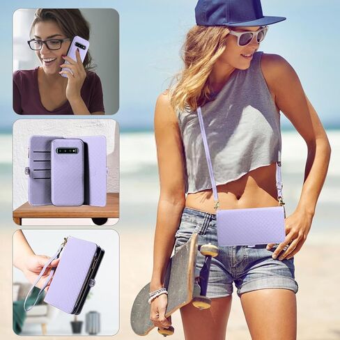 Asuwish Phone Case for Samsung Galaxy S10 Plus Zipper Wallet Detachable Cell Cover with Tempered Glass Screen Protector Crossbody Strap Flip Card Holder S10+ S10plus 10S Edge S 10 10plus Women Green in Saudi Arabia