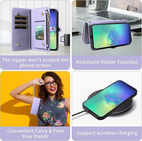 Asuwish Phone Case for Samsung Galaxy S10 Plus Zipper Wallet Detachable Cell Cover with Tempered Glass Screen Protector Crossbody Strap Flip Card Holder S10+ S10plus 10S Edge S 10 10plus Women Green in Saudi Arabia