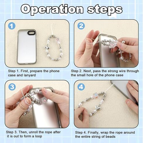 2pcs Beaded Phone Bracelet Straps, 2 Sizes Bow Anti-Lost Silver Wristband Lanyard Mobile Cell Phone Bracelet for Women Keychains Pendant Wallets Cameras Decoration in Saudi Arabia