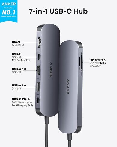 Anker USB C Hub, 5-in-1 USB Hub for Laptops & 7 Ports USB 3.0 Data Hub (Bundle) in Saudi Arabia