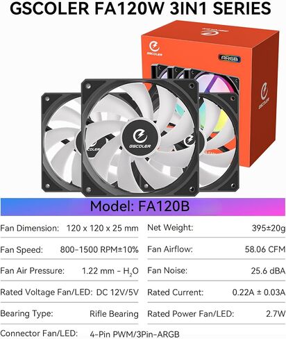 FA120B ARGB PC Fans 3 Pack، مراوح حالة الكمبيوتر الهادئة مقاس 120 مم مع التحكم الذكي في السرعة PWM وتصميم سلسلة Daisy، تبريد تدفق هواء عالي 58.06 CFM لأجهزة الكمبيوتر الشخصية للألعاب، ومبرد وحدة المعالجة المركزية، والرادياتير، والهيكل in Kuwait