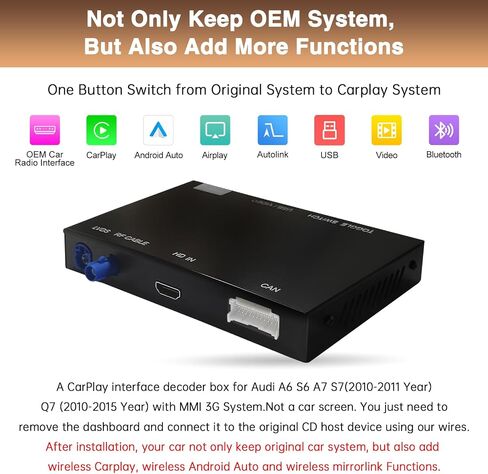 Retrofit Kit Decoder for Audi A6/Q7 with 3G MMI System 2010-2015 Wireless Carplay Plug and Play Upgrade for A6/Q7 Supoort Airplay/Autolink/Siri/GPS in Saudi Arabia
