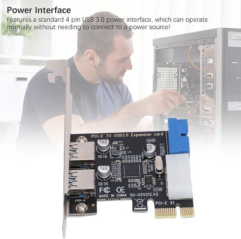 Asixxsix PCIE to USB 3.0 Expansion Card, 2 Ports 5Gbps USB A Interfaces with Internal 19 Pin Connector and 4Pin Power Interface, USB PCIE Card for Desktop PCs in Kuwait