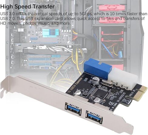 Asixxsix PCIE to USB 3.0 Expansion Card, 2 Ports 5Gbps USB A Interfaces with Internal 19 Pin Connector and 4Pin Power Interface, USB PCIE Card for Desktop PCs in Kuwait