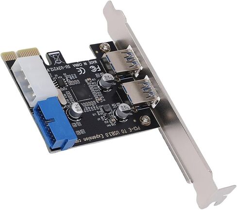 Asixxsix PCIE to USB 3.0 Expansion Card, 2 Ports 5Gbps USB A Interfaces with Internal 19 Pin Connector and 4Pin Power Interface, USB PCIE Card for Desktop PCs in Kuwait