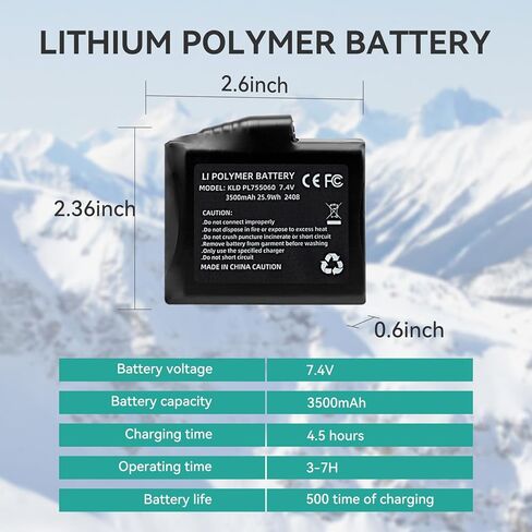 حزمة بطارية 3500 مللي أمبير 7.4 فولت مكونة من قطعتين، بطاريات للقفازات الساخنة، استبدال بطارية ليثيوم بوليمر قابلة لإعادة الشحن، جوارب، قبعات، قفازات، سترة، سترة، واقي يد، أحذية طويلة، قبعة، دعامات الركبة in Kuwait