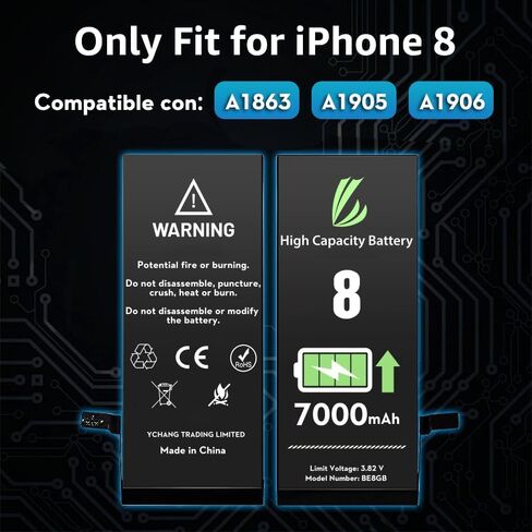 بطارية LL TRADER لهاتف iPhone 8، بطارية بديلة عالية السعة 7000 مللي أمبير في الساعة لهاتف iPhone 8، (A1863、A1905、A1906) مع مجموعة أدوات إصلاح كاملة 2025NEW in Kuwait
