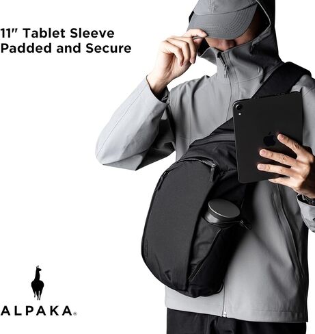 Alpaka Metro Crossbody الكتف الأيمن 7.5L - Crossbody Bag Men ، حقيبة الظهر حبال - تناسب 11 بوصة - كتف واحد مع سحاب YKK - جيب زجاجة ماء قابلة للتوسيع - غلاف الهاتف - أسود Axoflux 210d in Saudi Arabia