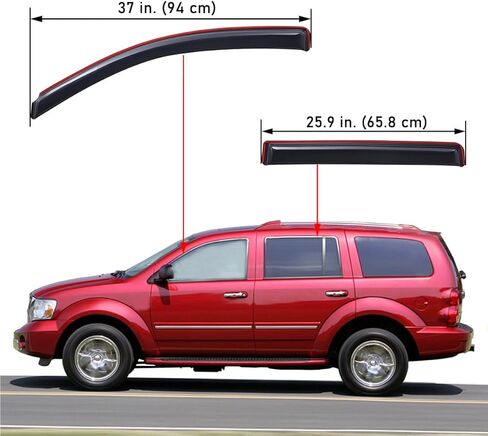 Lightronic Extra Deaning Outso Mount Auto Vent Window Revor ، Fits 2004-2009 Dodge Durango & 2007-2009 Chrysler Aspen ، واقي أمطار حماية الأشعة فوق البنفسجية ، وإقالة الرياح الأصلية ، و No-Rill ، و Dark Smoke ، و 4 Pcs in Saudi Arabia