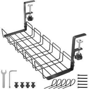 Under Desk Cable Management Tray, 15.7'' Metal Wire Organizer with Clamp, No Drill Desk Cord Rack for Cable Management, Computer Wire Organizer for Office and Home – Sturdy & Scratch-Free in Saudi Arabia