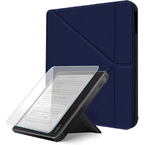 حافظة لهاتف Kobo Libra Color (2024) & Libra 2 - غطاء جلد نباتي على طراز كوبو مع حامل أوريغامي وتنشيط/غفو تلقائي، يتضمن واقي شاشة، متوافق مع الطراز N428 وN418 (أزرق نكة، 7 بوصات) in Saudi Arabia