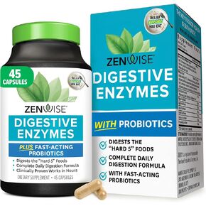 Zenwise Digestive Enzymes - Probiotic Multi Enzymes with Probiotics and Prebiotics for Digestive Health + Bloating Relief for Women and Men, Bromelain and More for Gut Health and Digestion - 180 Count in Kuwait