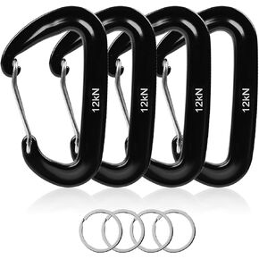 4-Pack Carabiner Clips Heavy Duty-12KN, 7075 Aircraft Aluminum Carabiners with Wiregate - Lightweight, D-Ring Key Hook, Fit for Hammock, Hiking, Camping, Dog Leash, Keychains（Black） in Saudi Arabia