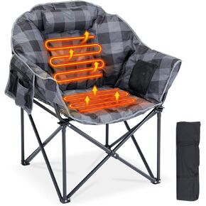 Oversized Heated Camping Chair, Heated Chairs Outdoor Sports with 3 Heat Levels, Portable Folding Heated Outdoor Chair for Lawn Patio Lounge, Battery NOT Included in Saudi Arabia