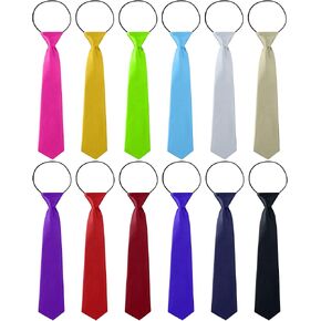 12 Pieces Toddler Ties for Boys Adjustable Boys Striped Necktie Pre Tied Little Kids Costume Tie with Elastic Neck Strap Formal Wedding Graduation School Uniforms Assorted Colors, 11L x 2.4W Inches in Kuwait