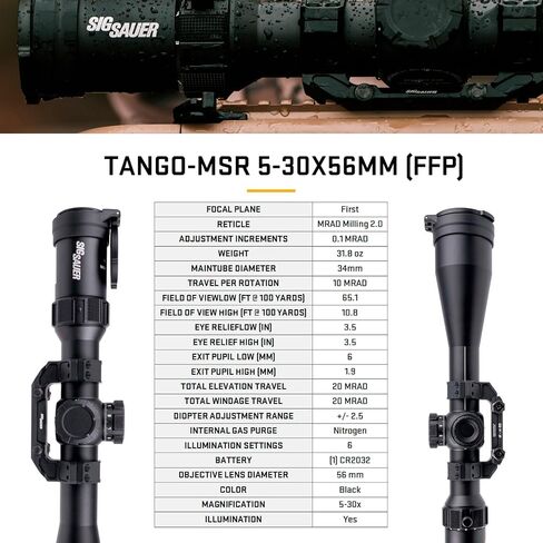 SIG SAUER Tango-MSR 5-30x56mm أنبوب 34 مم F1/المستوى البؤري الأول عالي التكبير متين مقاوم للصدمات ومقاوم للماء ومضاد للضباب، منظار صيد أسود، أغطية عدسات و34 مم Alpha-MSR 1.420 بوصة متضمن in Saudi Arabia