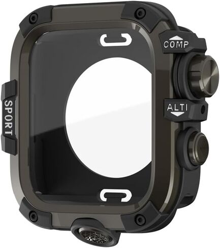 حافظة متينة مقاومة للماء متوافقة مع Apple Watch Series 11 10 9 8 7، ممتص للصدمات صلب + واقي شاشة زجاجي أحمر + غطاء خلفي لساعة iWatch (أسود، 46 ملم) in Kuwait