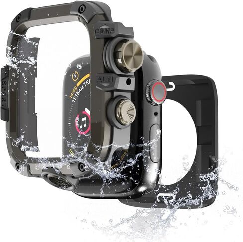 حافظة متينة مقاومة للماء متوافقة مع Apple Watch Series 11 10 9 8 7، ممتص للصدمات صلب + واقي شاشة زجاجي أحمر + غطاء خلفي لساعة iWatch (أسود، 46 ملم) in Kuwait