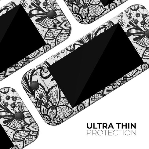 Design Skinz - Compatible with Nintendo Switch OLED Console + Joy-Con - Skin Decal Protective Scratch-Resistant Removable Vinyl Wrap Cover - Black and White Geometric Floral in Kuwait