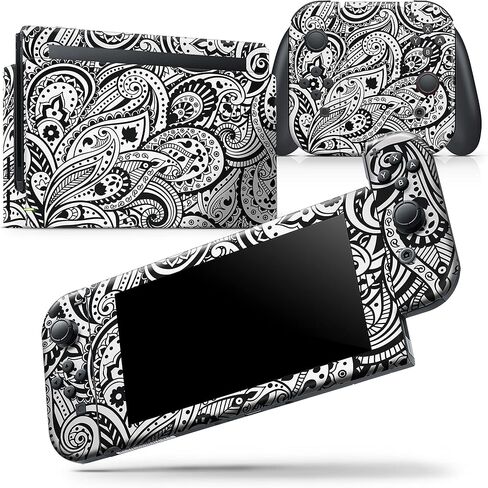 Design Skinz - Compatible with Nintendo Switch OLED Dock Only - Skin Decal Protective Scratch-Resistant Removable Vinyl Wrap Cover - Black and White Aztec Paisley in Kuwait