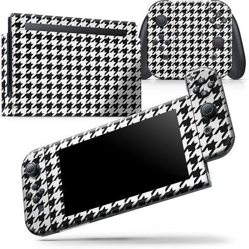 Design Skinz - Compatible with Nintendo Switch OLED Console Bundle - Skin Decal Protective Scratch-Resistant Removable Vinyl Wrap Cover - Black and White Houndstooth Pattern in Kuwait