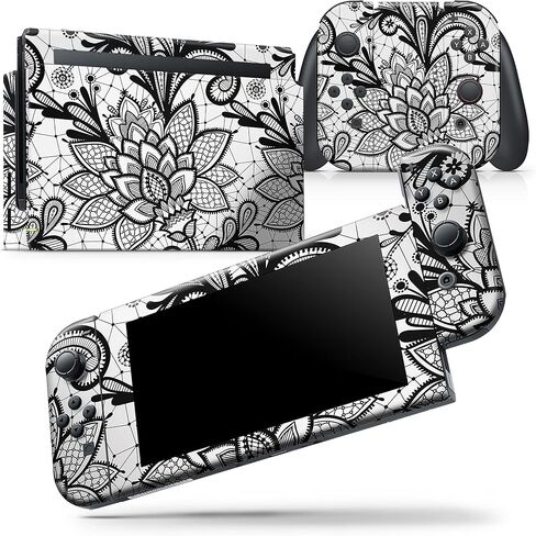 Design Skinz - Compatible with Nintendo Switch OLED Console Bundle - Skin Decal Protective Scratch-Resistant Removable Vinyl Wrap Cover - Black and White Geometric Floral in Kuwait