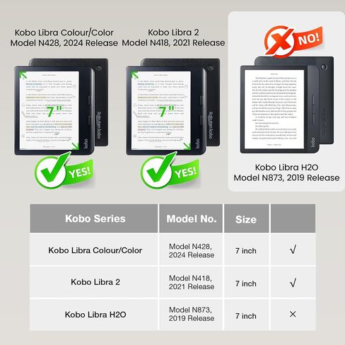 حافظة لهاتف Kobo Libra Color (2024) & Libra 2 - غطاء جلد نباتي على طراز كوبو مع حامل أوريغامي وتنشيط/غفو تلقائي، يتضمن واقي شاشة، متوافق مع الطراز N428 وN418 (أزرق نكة، 7 بوصات) in Saudi Arabia