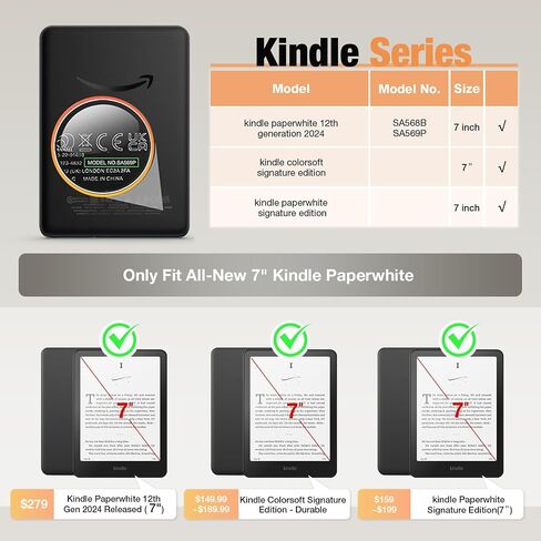Case for Kindle Paperwhite 12th Generation & Kindle Colorsoft Signature Edition 7 Inch with Hand Strap(2024, Model SA568B SA569P), Silm Sleep Cover with a Screen Protector (Light Turquoise, 7 inch) in Saudi Arabia
