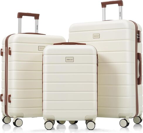 Merax 3 Pcs ABS Hardside Luggage Set Spinner Wheel Suitcase TSA Lock, Brown/Ivory, 20/24/28 Inch in Saudi Arabia