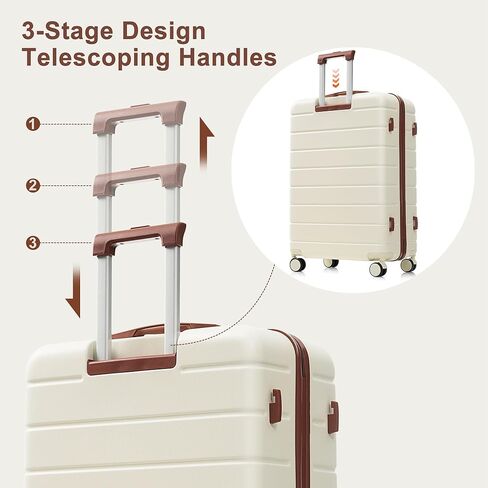 Merax 3 Pcs ABS Hardside Luggage Set Spinner Wheel Suitcase TSA Lock, Brown/Ivory, 20/24/28 Inch in Saudi Arabia