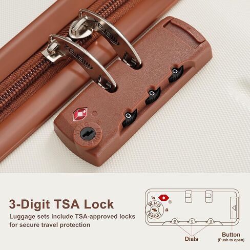 Merax 3 Pcs ABS Hardside Luggage Set Spinner Wheel Suitcase TSA Lock, Brown/Ivory, 20/24/28 Inch in Saudi Arabia