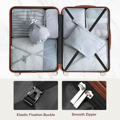 Merax 3 Pcs ABS Hardside Luggage Set Spinner Wheel Suitcase TSA Lock, Brown/Ivory, 20/24/28 Inch in Saudi Arabia