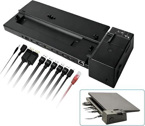 محطة إرساء فائقة 13 في 1 3 شاشات (40AJ0135US) متوافقة مع كمبيوتر Lenovo ThinkPad المحمول، محور USB C مع 4xUSB 3.1، 2xUSB-C، 2xDP، 1xHDMI، 1xOpt Master Key Lock، 1xRJ45، 1x DC-in (بدون محول طاقة) in Kuwait