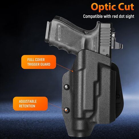 Kydex Light Bearing Holster for Glock 19 23 32 44 Gen1-4 with Streamlight TLR-1 HL, Also Fit Glock 17 22 31 Gen1-4 with Streamlight TLR1, Optic Cut Fit Red Dot Sight, Black in Kuwait